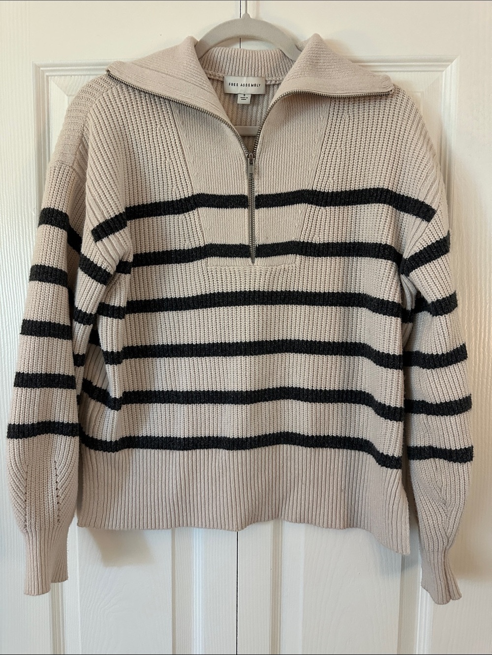 Free Assembly Women’s Beige Half-Zip Stripe Sweater
